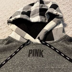 PINK Victoria's Secret Gray and Black Plaid Hoodie